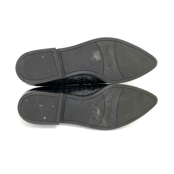 Franco Sarto Pointed Toe Loafers 8 M Black Leather Flat Croc Print Slip On - Picture 12 of 12